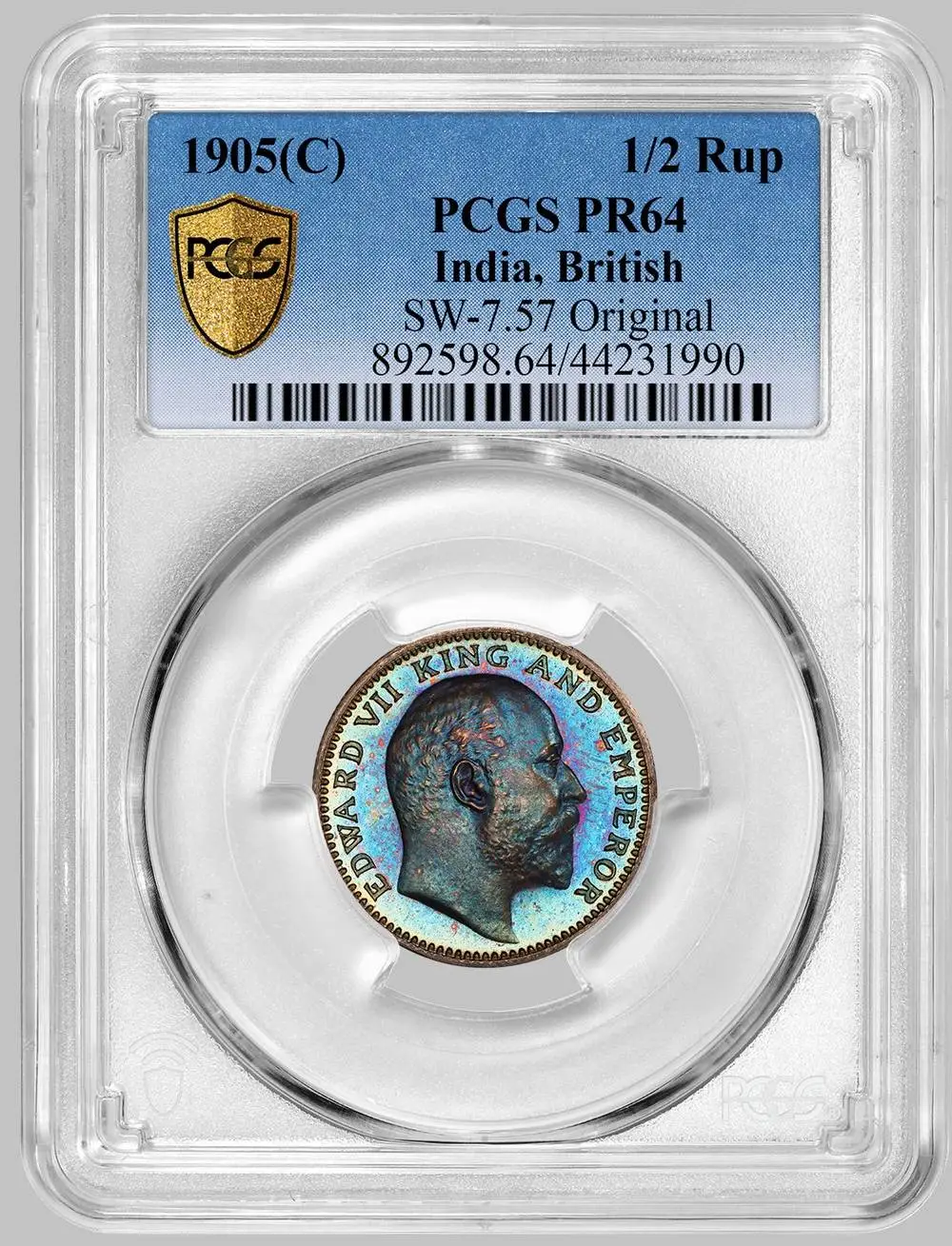 1905-C-British-India-Half-Rupee-PCGS-PR-64-Sw-7.57-Original