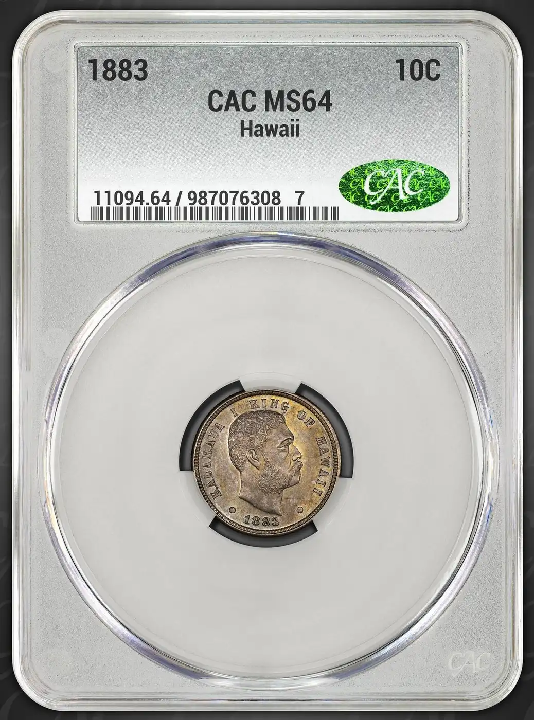 1883-King-Kalakaua-Dime,-Hawaiian-Coinage,-CAC-MS-65