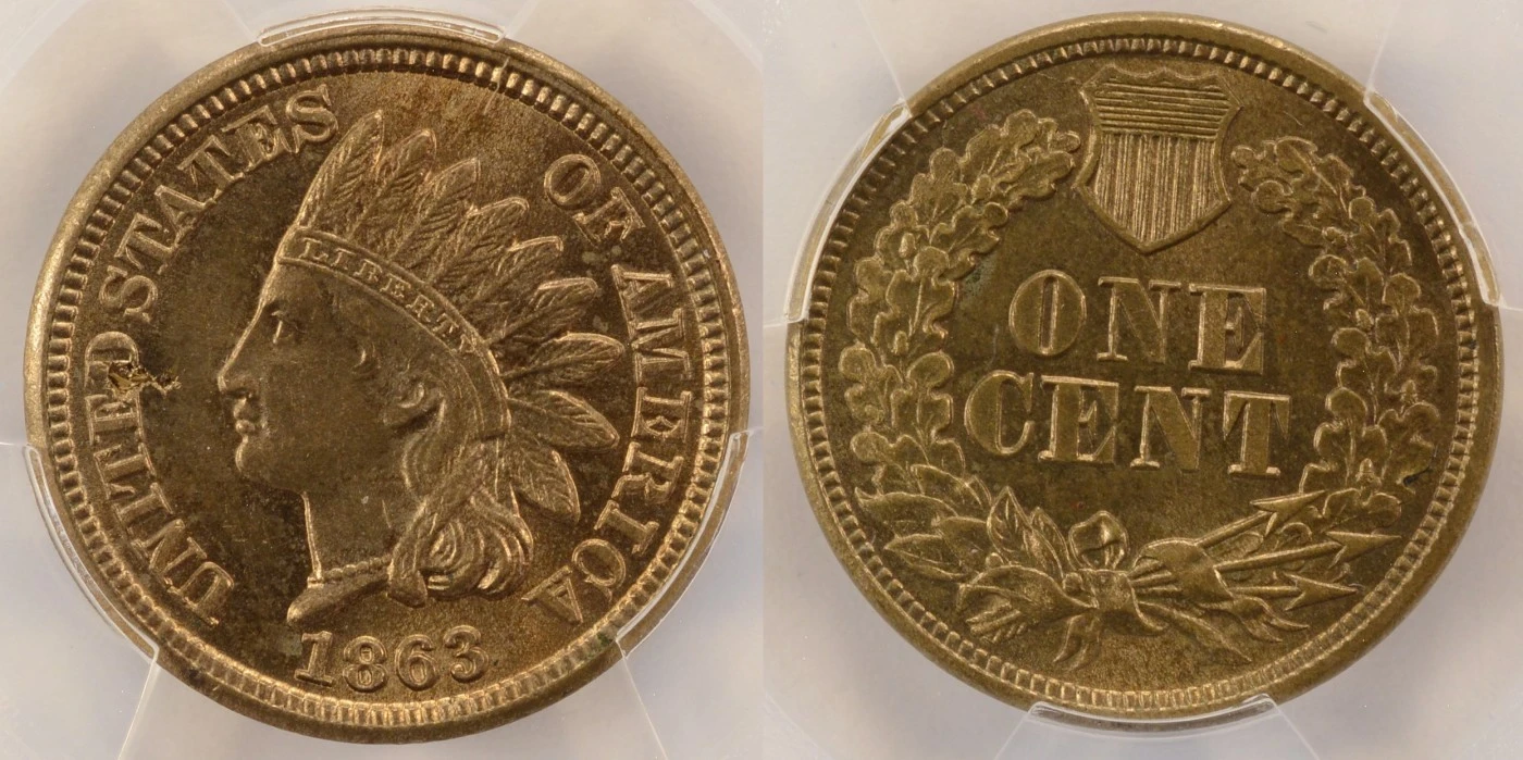 1863-Indian-Cent-Retained-Rolled-In-Wood-Obverse-PCGS-MS-64