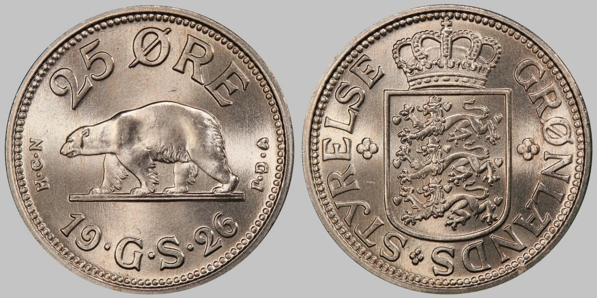 Greenland-1926-Hcn-Gj-25-�re-Coin-Without-Hole,-PCGS-MS-67+