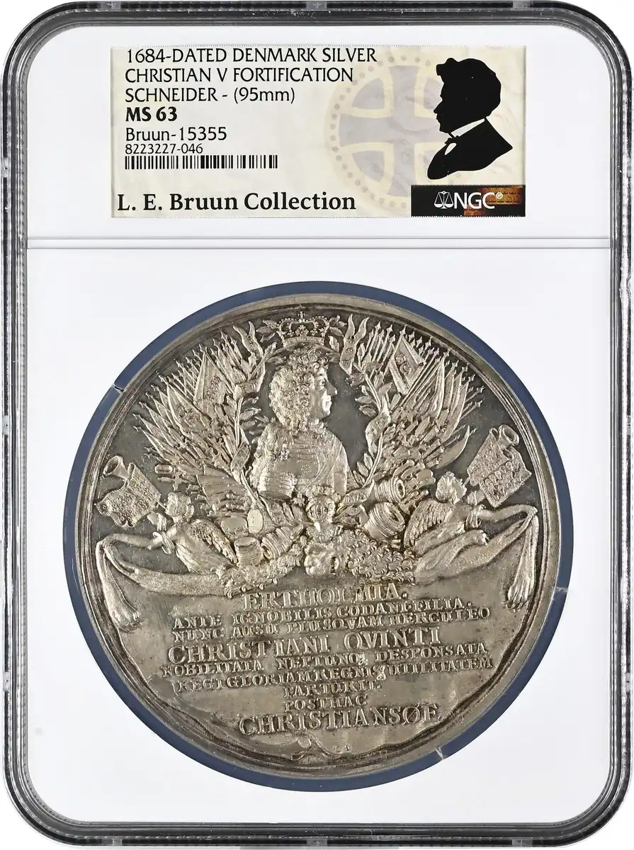 684-Dated-Denmark-Silver-Medal-Celebrating-Baltic-Sea-Fortifications-NGC-MS-63-Bruun-Collection
