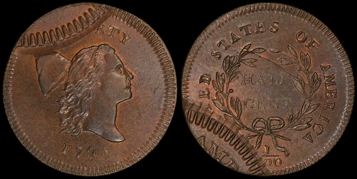 1795-Half-Cent-Struck-Over-1795-Large-Cent-S-76B-Planchet,-PCGS-MS-66RB,-Mcguigan-Collection