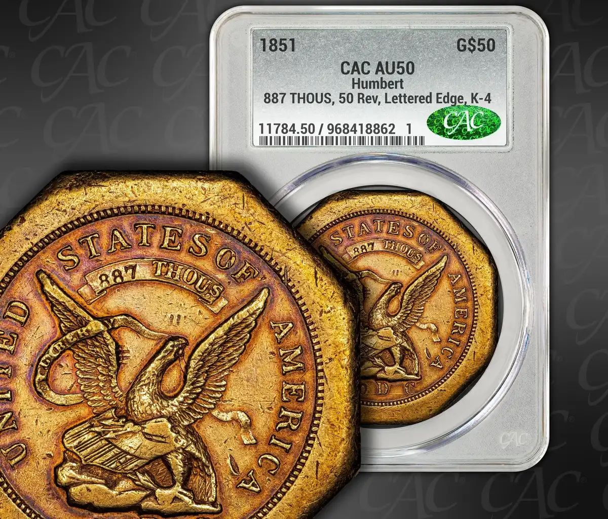 1851-Gold-Humbert-$50,-887-Thous,-50-Reverse,-Lettered-Edge,-K-4