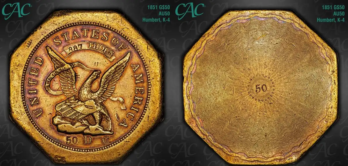 1851-Gold-Humbert-$50,-887-Thous,-50-Reverse,-Lettered-Edge,-K-4