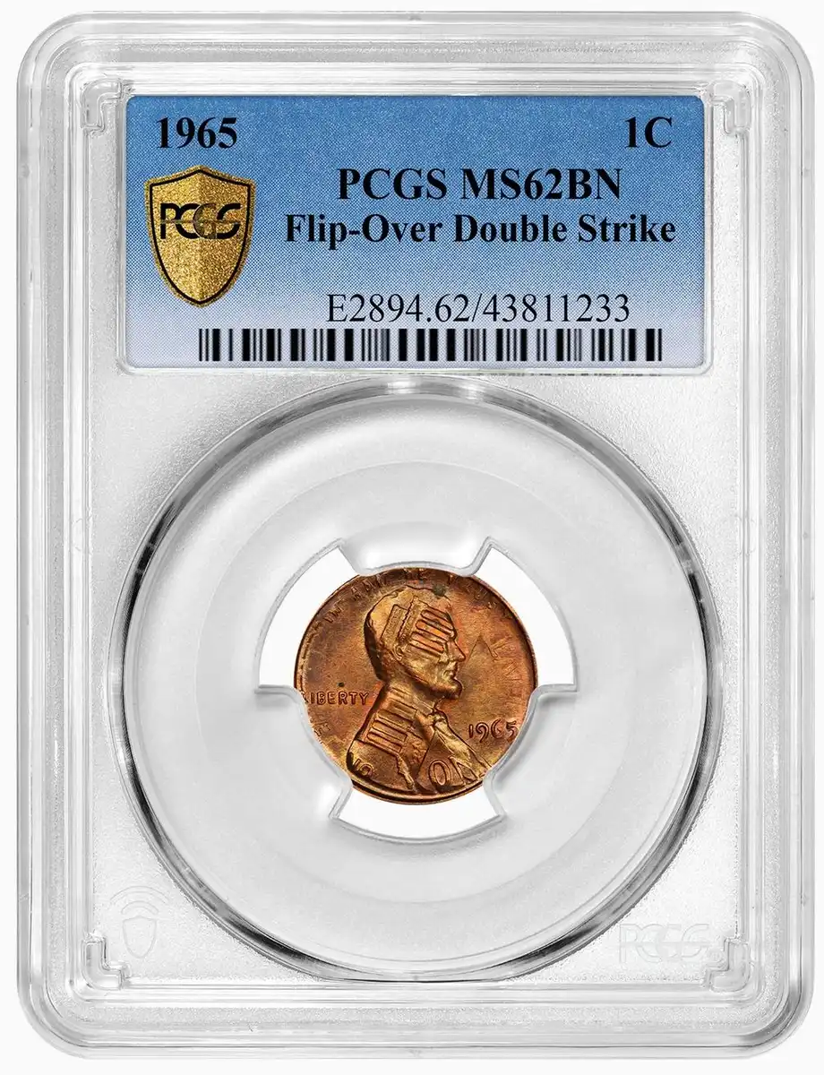 1965-Lincoln-Memorial-Cent-Flip-Over-Double-Strike,-PCGS-MS-62BN