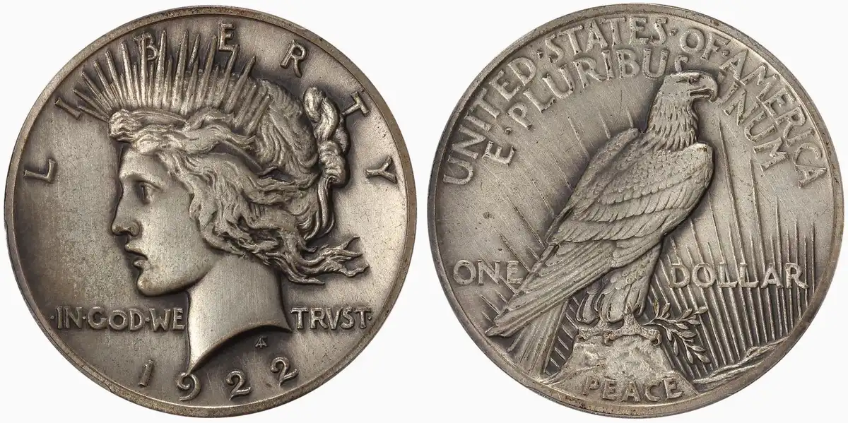 1922-High-Relief-Peace-Dollar-PCGS-SP-64,-J-2018,-R8,-Baker-Estate