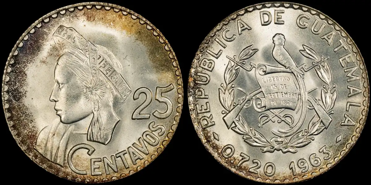 1963-Guatemala-25-Centavos-Silver-PCGS-MS-66