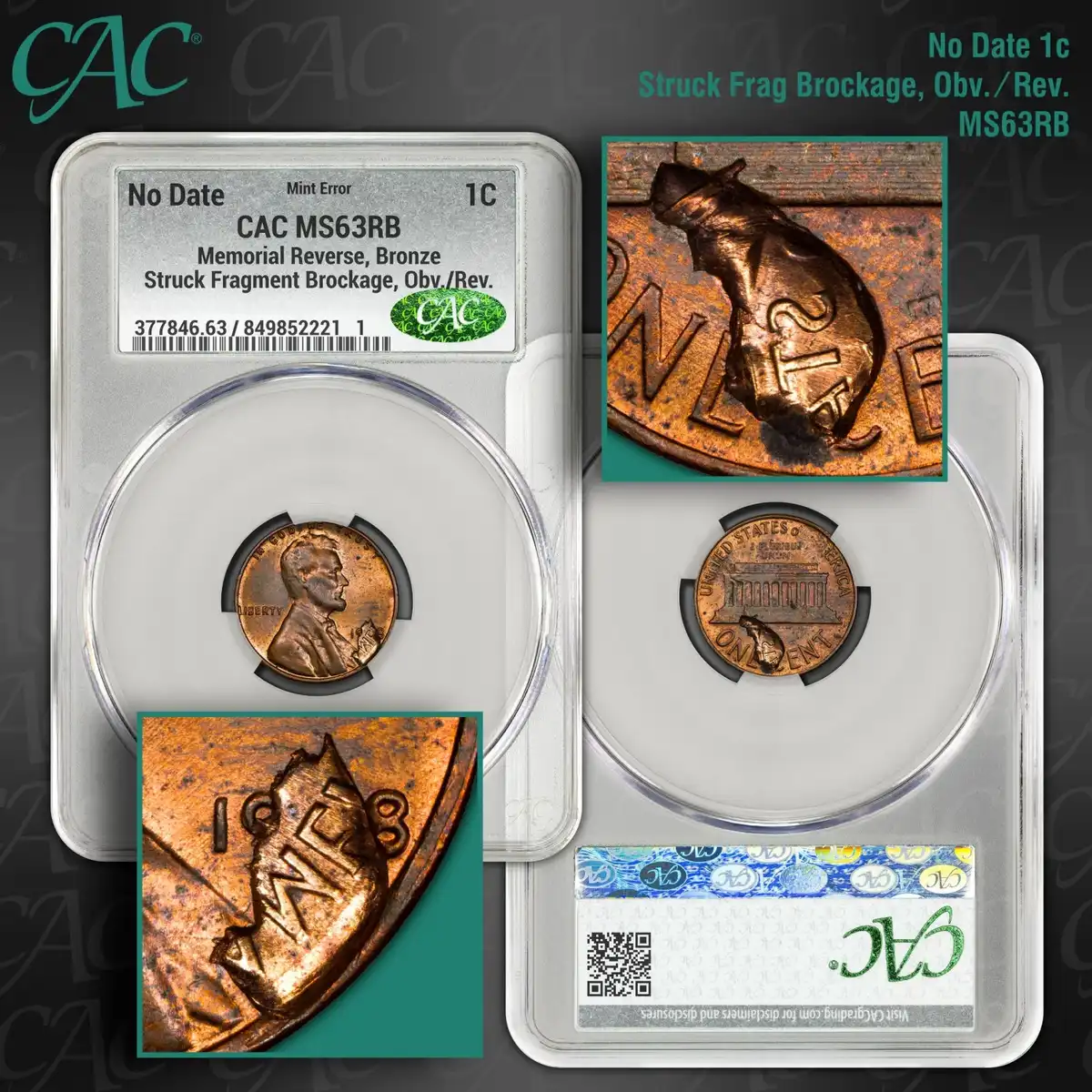 Dateless-Lincoln-Memorial-Cent-Bronze-Struck-Fragment-Obverse-And-Reverse-CAC-MS-63RB