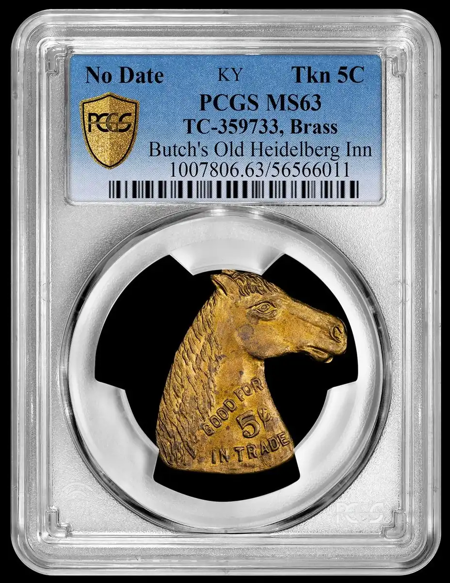 Butch's-Old-Heidelberg-Inn-Brass-Horsehead-Token-PCGS-MS-63