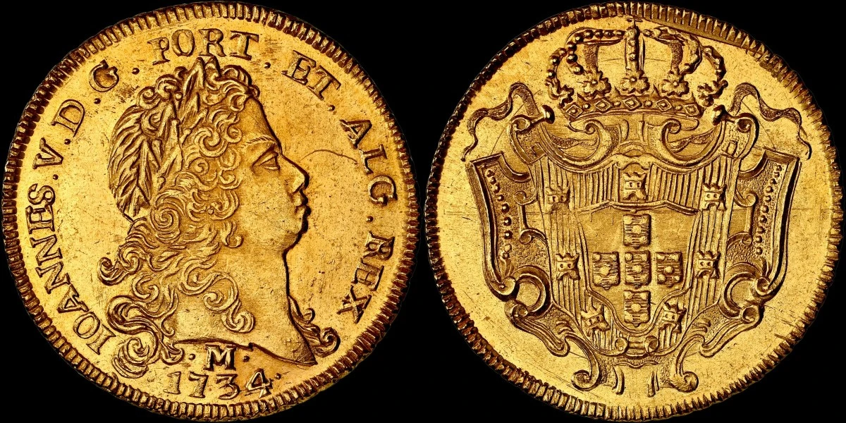 1734-M-Brazil-Gold-6,400-Reis-NGC-MS-62-Vila-Rica-Collection