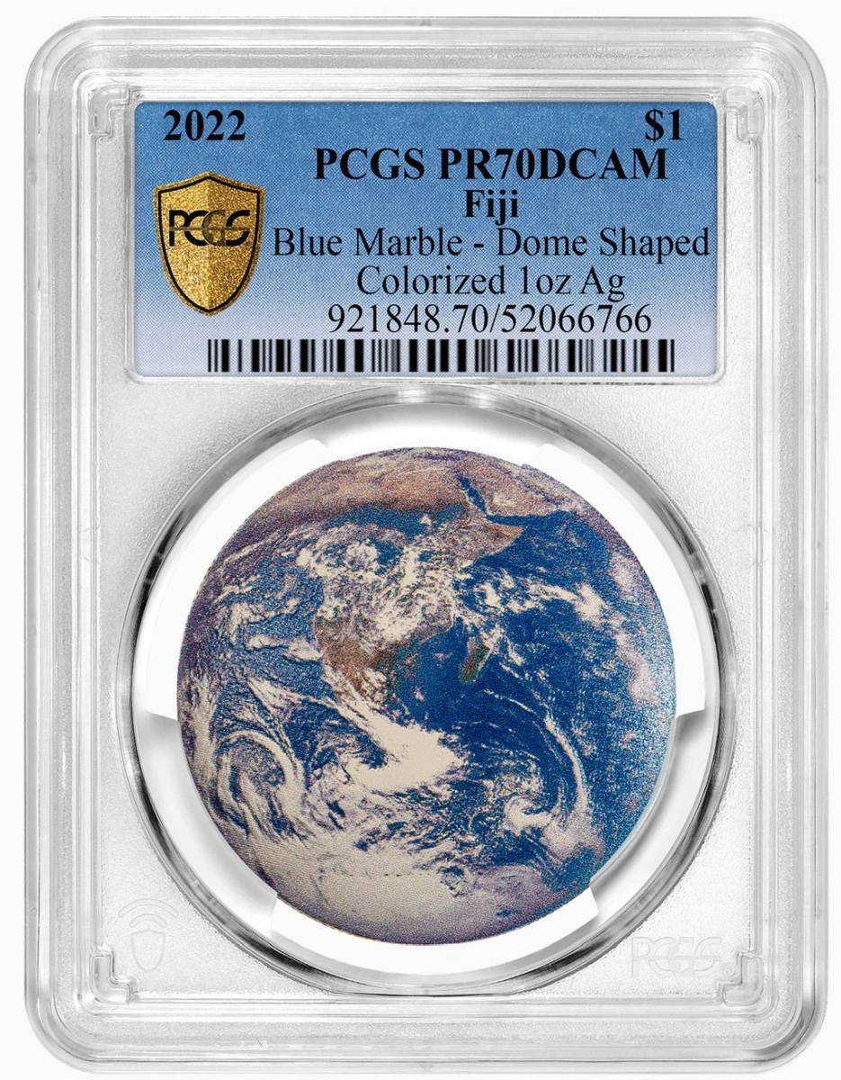 2022-Fiji-Blue-Marble-Dome-Shaped-Colorized-Silver-Dollar-PCGS-PR-70-DCAM