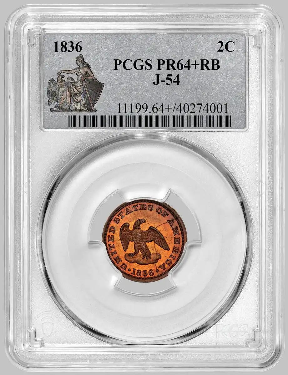 1836-Two-Cent-Pattern,-J-54,-P-57,-PCGS-PR-64RB,-Simpson-Collection