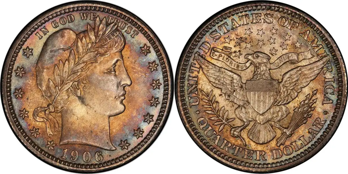 1906-D-Barber-Quarter,-Beautifully-Toned,-PCGS-MS-66+