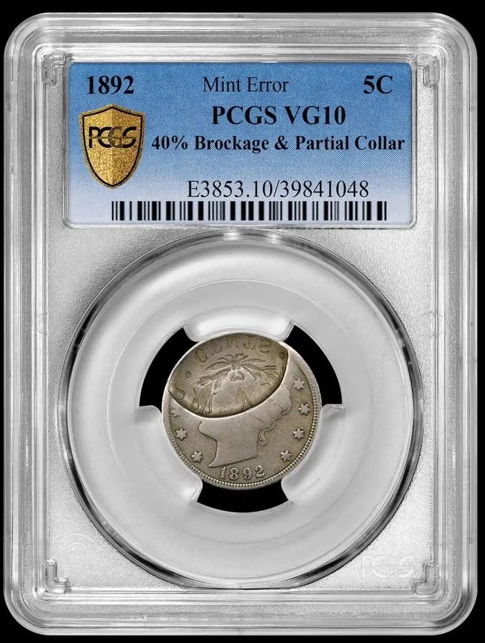 1892-Liberty-Head-V-Nickel,-40%-Brockage,-Partial-Collar,-PCGS-VG10