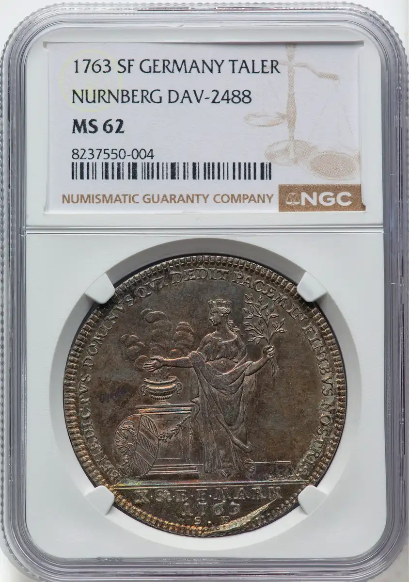 1763-Germany-Nurnberg-Taler,-Commemorating-The-Peace-Of-Hubertusburg,-NGC-MS-62