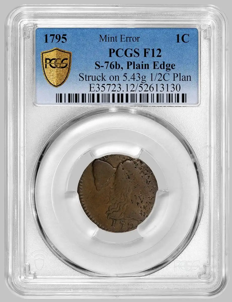 1795-Large-Cent,-Plain-Edge,-Struck-On-5.43-Gram-Half-Cent-Planchet,-PCGS-F12BN