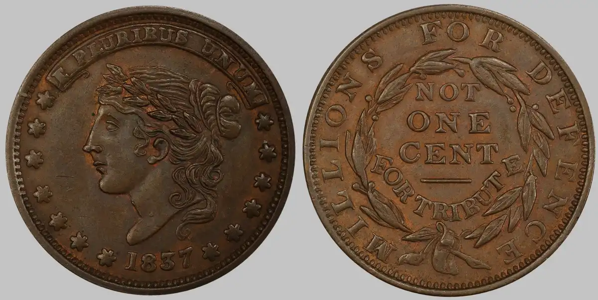 1837-Hard-Times-Token,-Ht-46-Copper,-Liberty-Not-One-Cent,-PCGS-MS-63BN