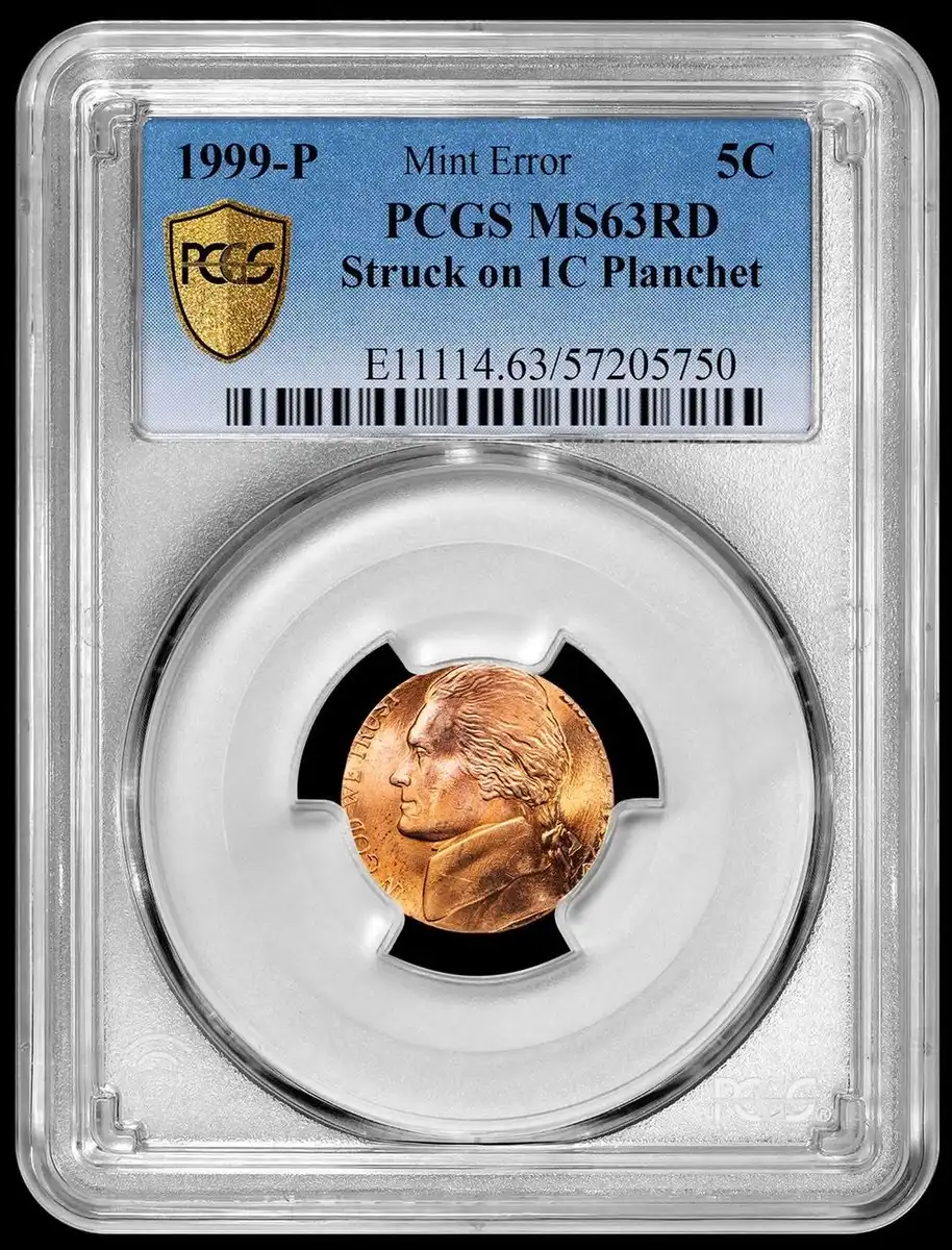 1999-P-Jefferson-Nickel-Struck-On-A-Cent-Planchet,-PCGS-MS-63RD