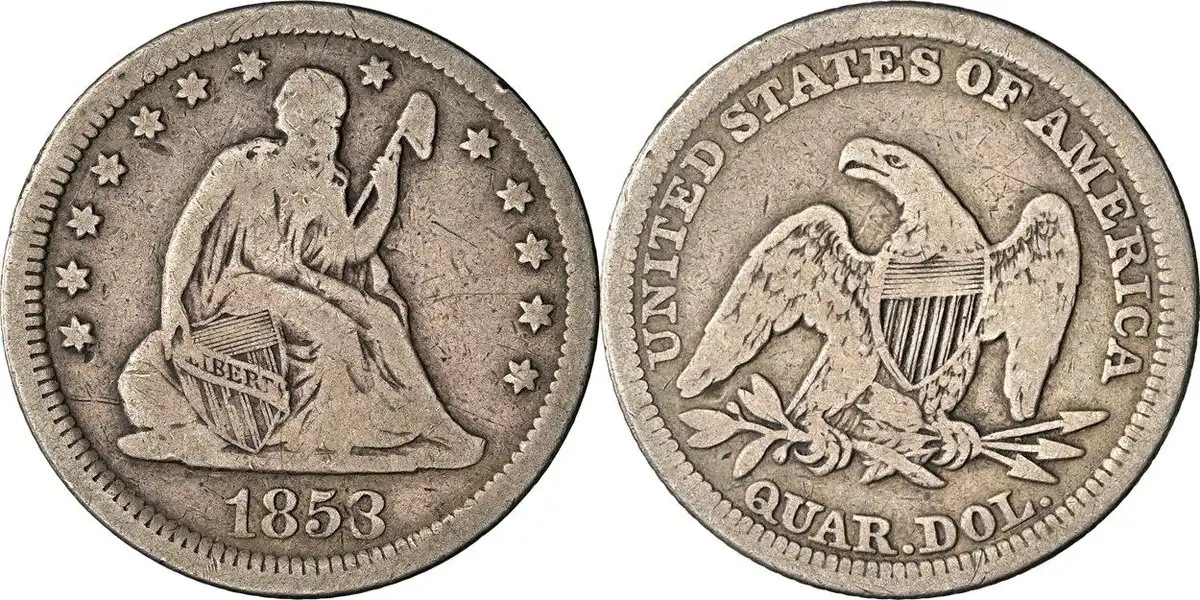 Counterfeit-Detection:-1853/53-Altered-No-Arrows-Seated-Liberty-Quarter
