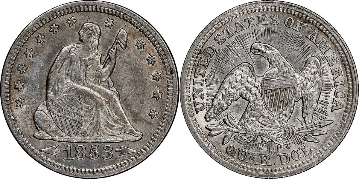 Counterfeit-Detection:-1853/53-Altered-No-Arrows-Seated-Liberty-Quarter