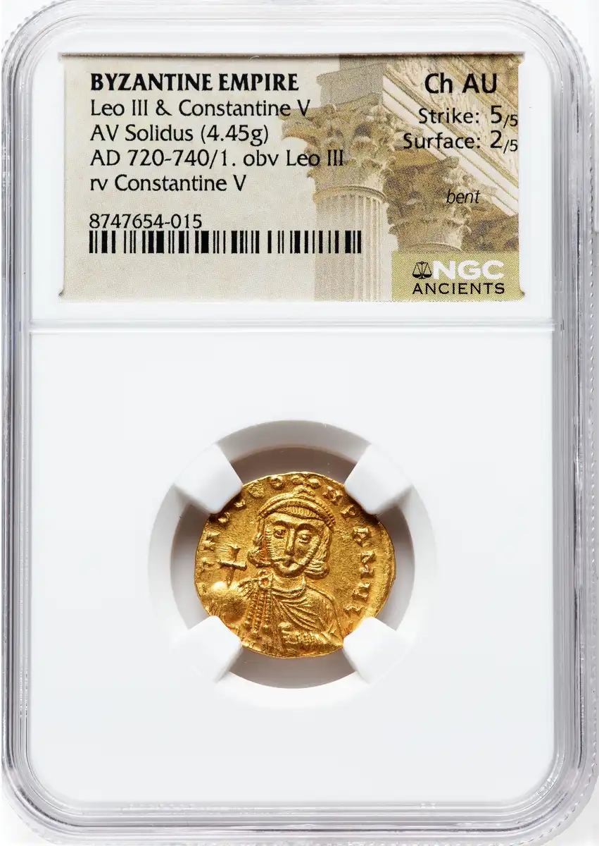 717-741-Ad-Byzantine-Leo-III-The-Isaurian,-With-Constantine-V,-NGC-Ch-Au,-Strike-5/5,-Surface-2/5