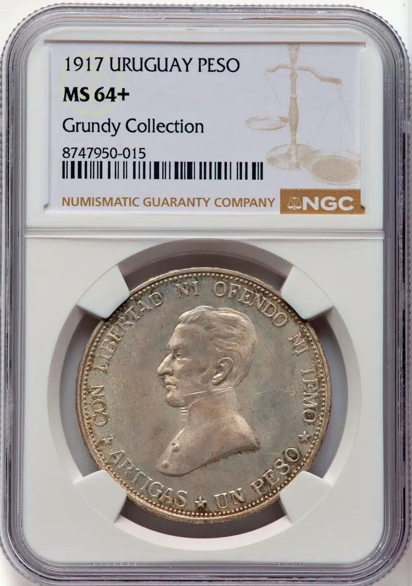 1917-Ba-Uruguay-Peso,-NGC-MS-64+,-Grundy-Collection