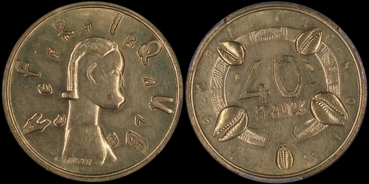 1958-40-Francs-Pattern-From-French-Equatorial-Africa,-PCGS-SP-62,-Lee-23,-A.-Galtie
