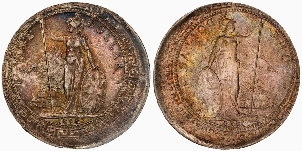 1898-B-Trade-Dollar,-Great-Britain,-Reverse-Brockage-Struck-10%-Off-Center