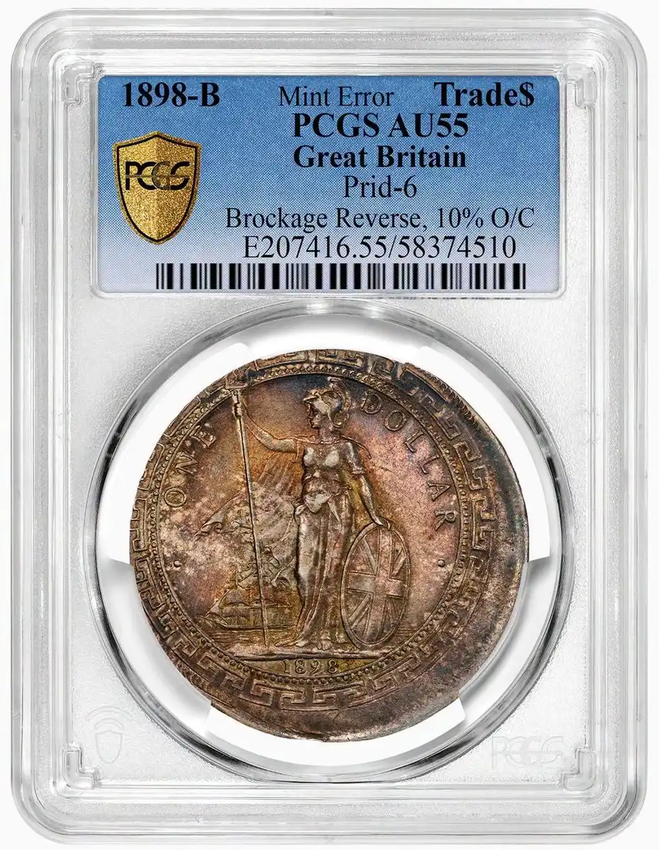 1898-B-Trade-Dollar,-Great-Britain,-Reverse-Brockage-Struck-10%-Off-Center