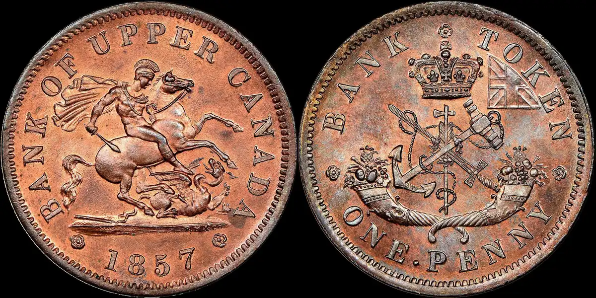 1857-Canada-Penny,-Pc-6-D,-Bank-Of-Upper-Canada,-NGC-MS-65RB,-Doug-Robins-Collection