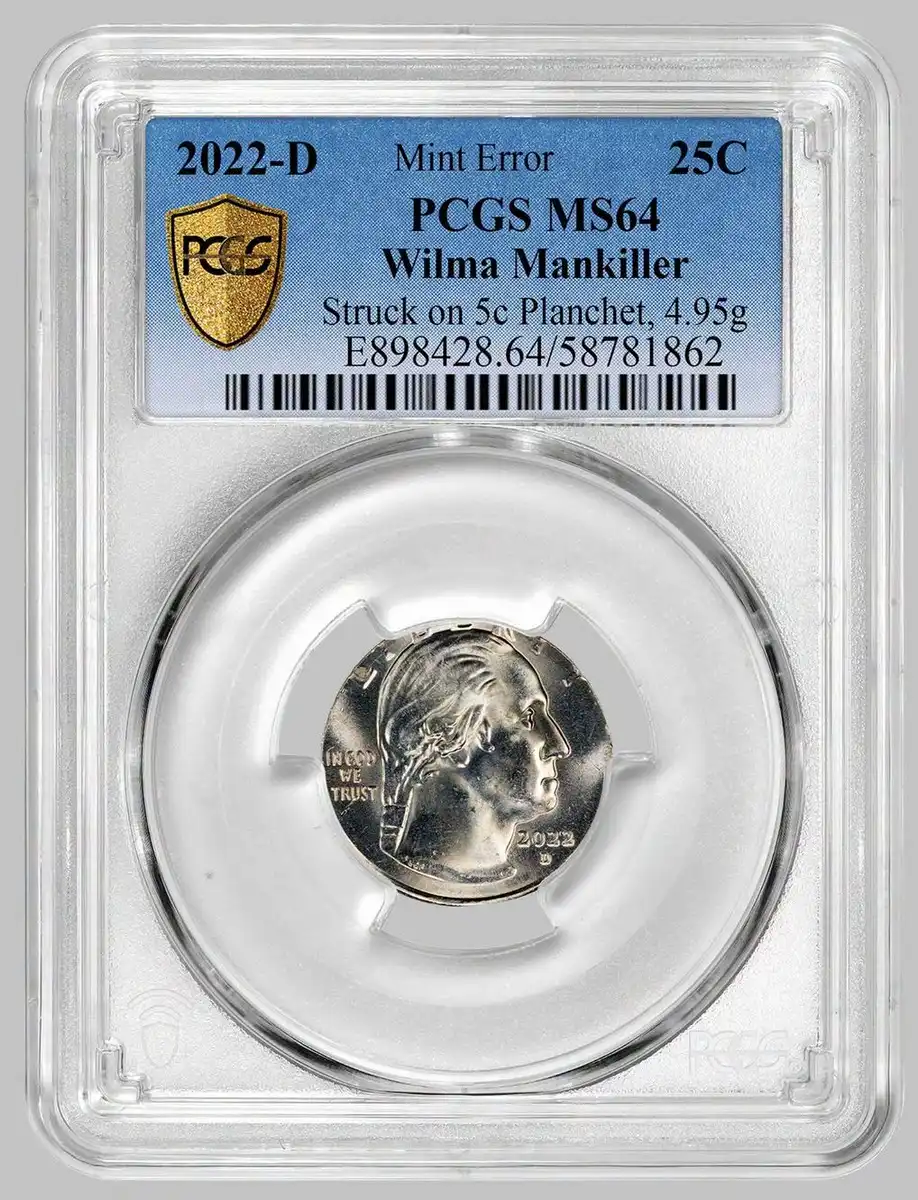2022-D-Wilma-Mankiller-Quarter-Struck-On-Nickel-Planchet,-PCGS-MS-64