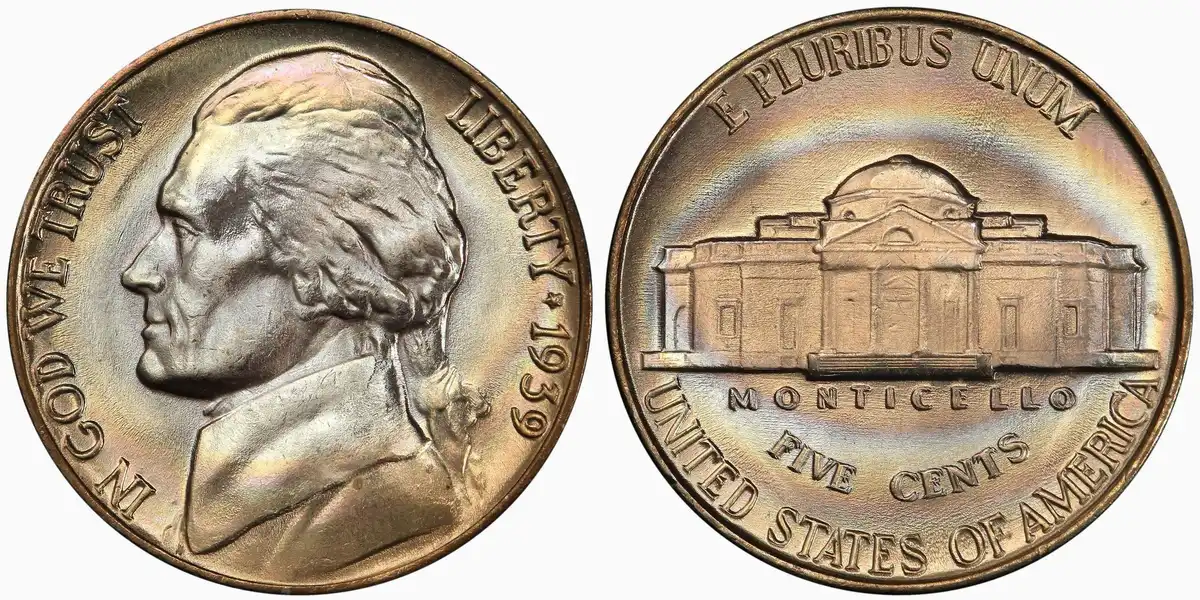 1939-Jefferson-Nickel-Doubled-Minticello,-PCGS-MS-67+