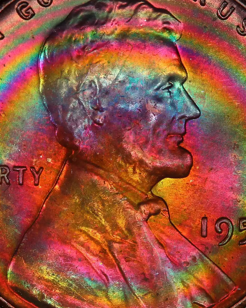 1959-Lincoln-Memorial-Cent,-PCGS-MS-65BN,-Rainbow-Toned