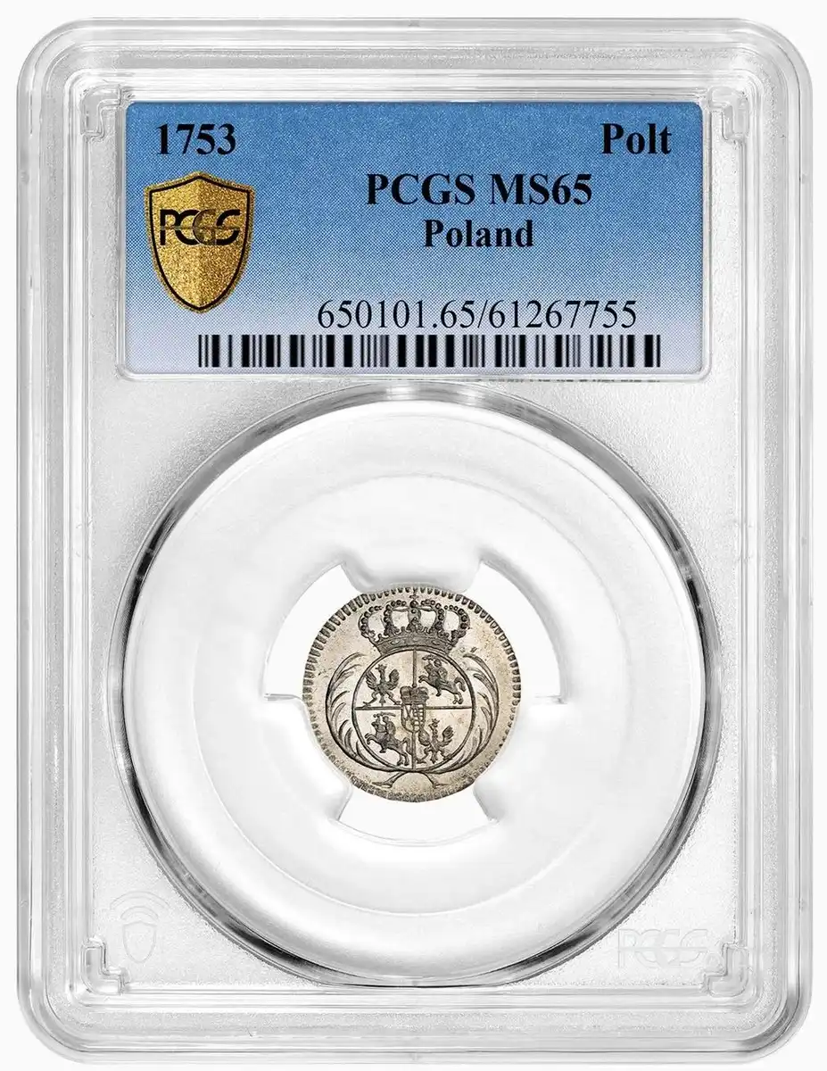 1753-Poland-Poltorak,-PCGS-MS-65,-Finest-Known