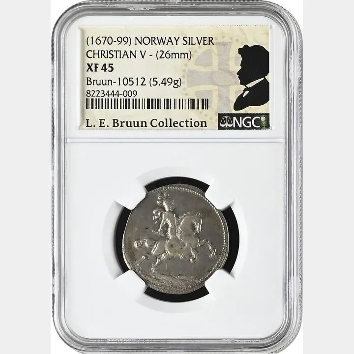 Late-1600's-Norway-Silver-Token-Christian-V,-NGC-EF45,-Hede-65A;-Sieg-30.1;-Schou-48;-Bruun-10512