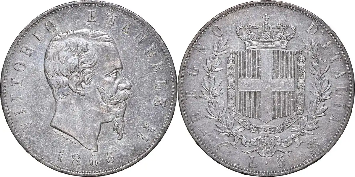 Counterfeit-Detection:-1866-Italy-5-Lire-With-An-Altered-Date