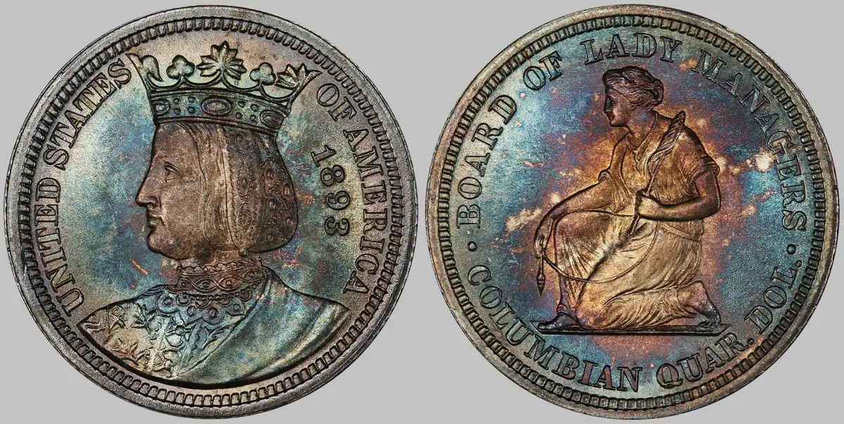 1893-Isabella-Commemorative-Quarter,-PCGS-MS-68+,-Rainbow-Toned,-Schultz-Collection