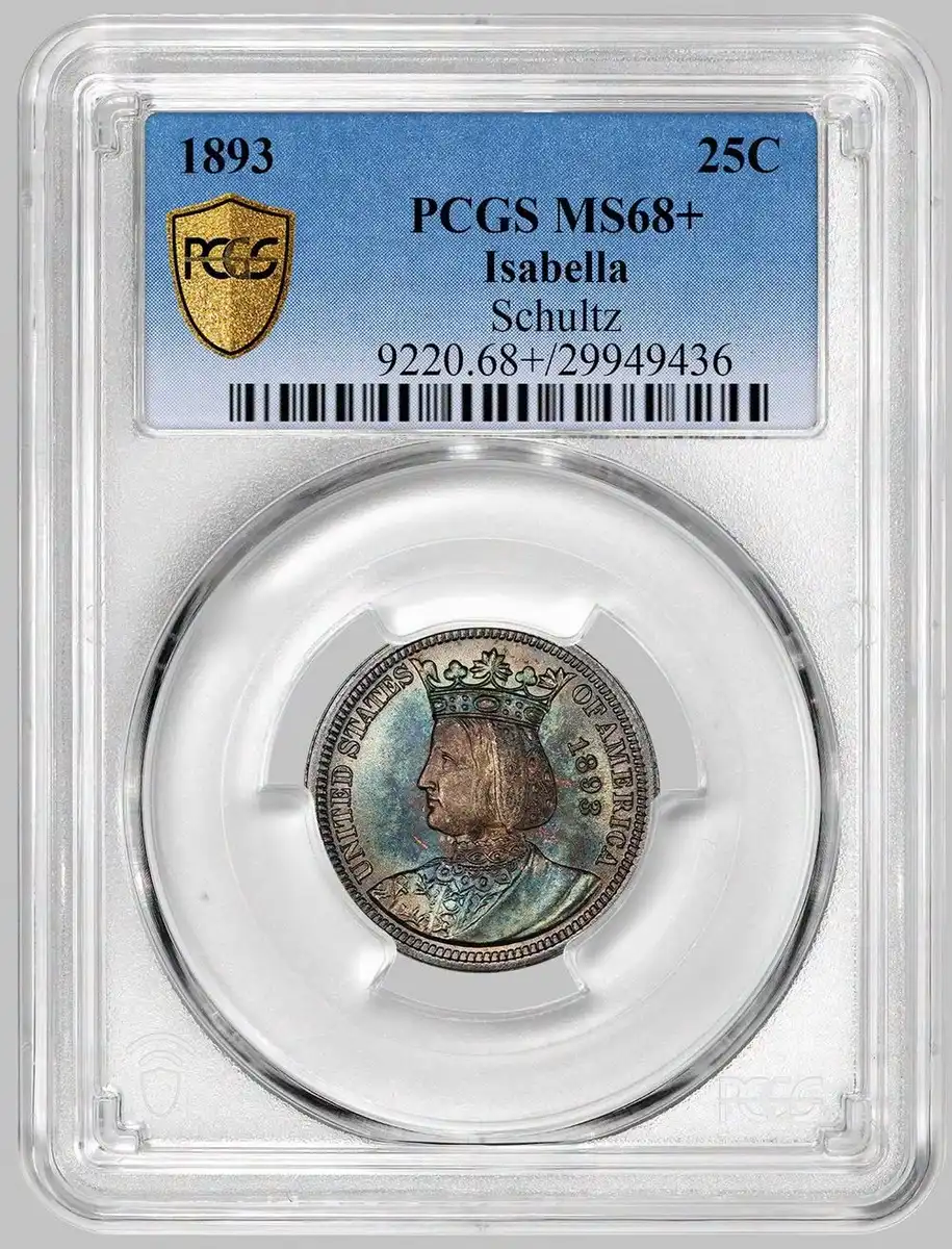 1893-Isabella-Commemorative-Quarter,-PCGS-MS-68+,-Rainbow-Toned,-Schultz-Collection