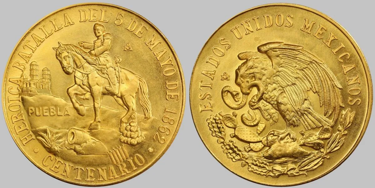 1962-Mo-Mexico-Cinco-De-Mayo-Centennial-Gold-Medal,-PCGS-MS-67