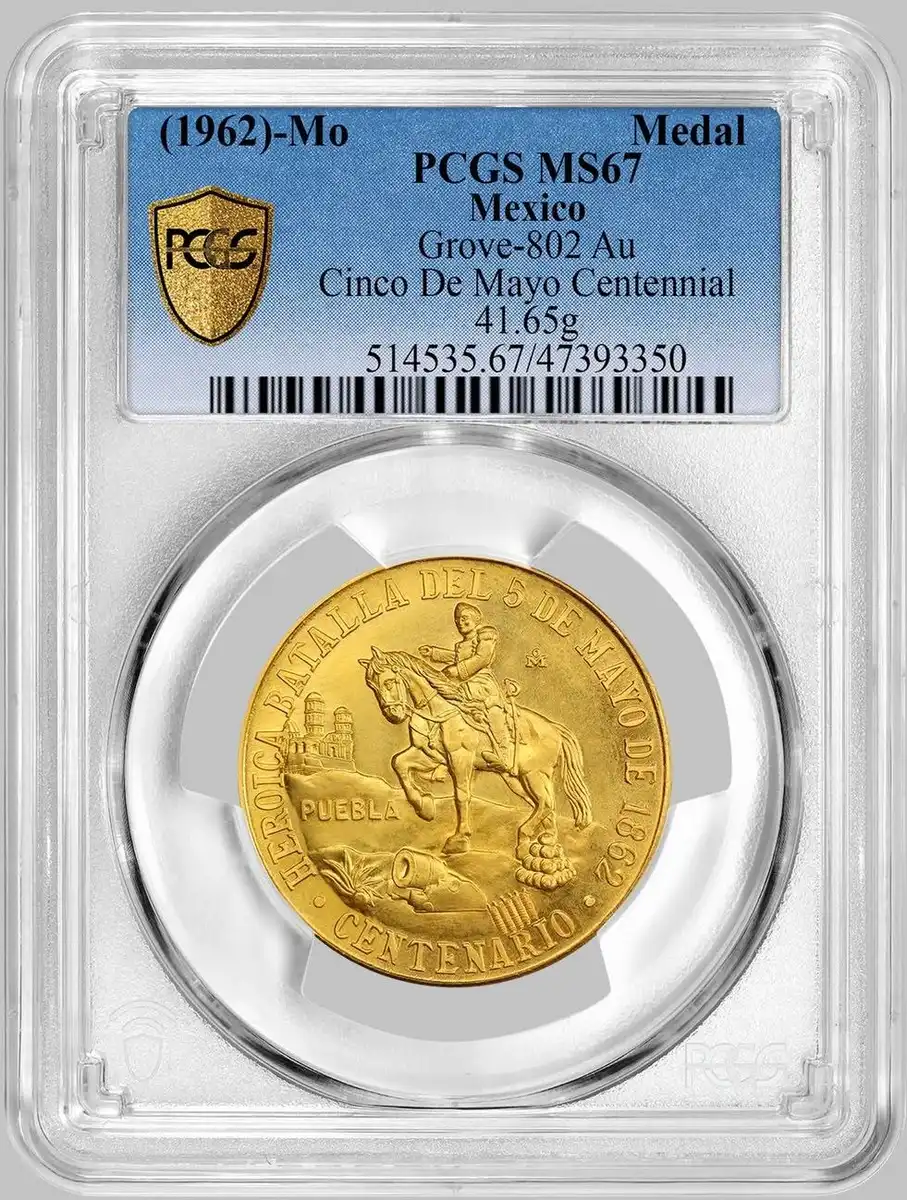 1962-Mo-Mexico-Cinco-De-Mayo-Centennial-Gold-Medal,-PCGS-MS-67