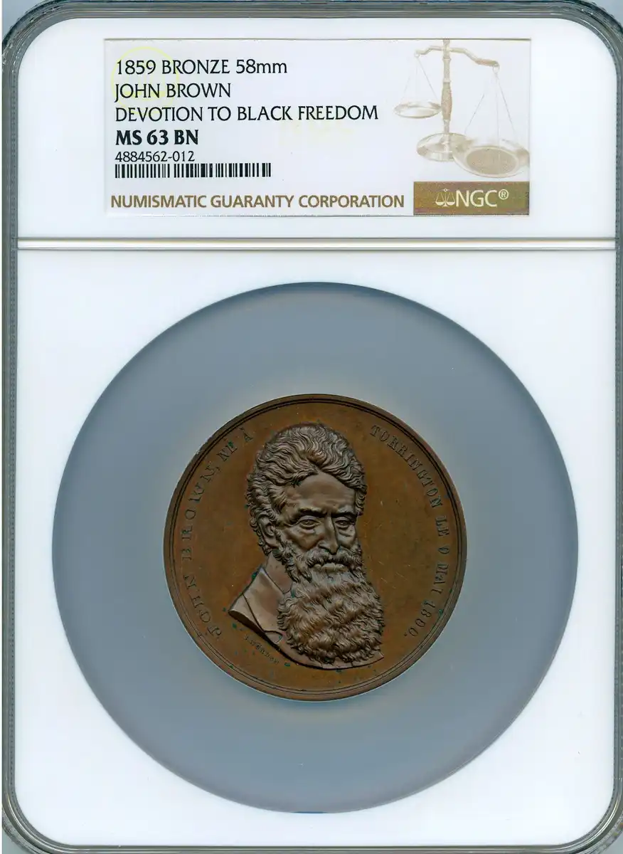 1859-John-Brown-French-Tribute-Medal,-Devotion-To-Black-Freedom,-NGC-MS-63BN