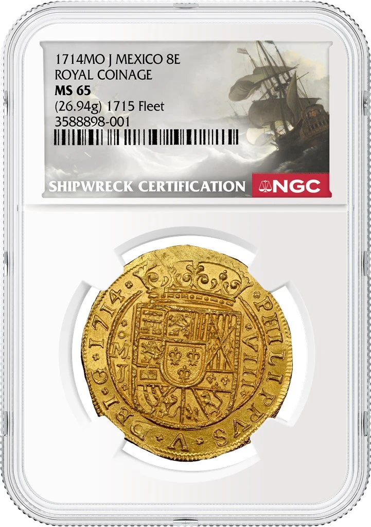1714-MO-Mexico-8-Escudos,-NGC-MS-65,-Royal-Coinage-Pedigreed-To-The-1715-Fleet-In-Sedwick-Sale