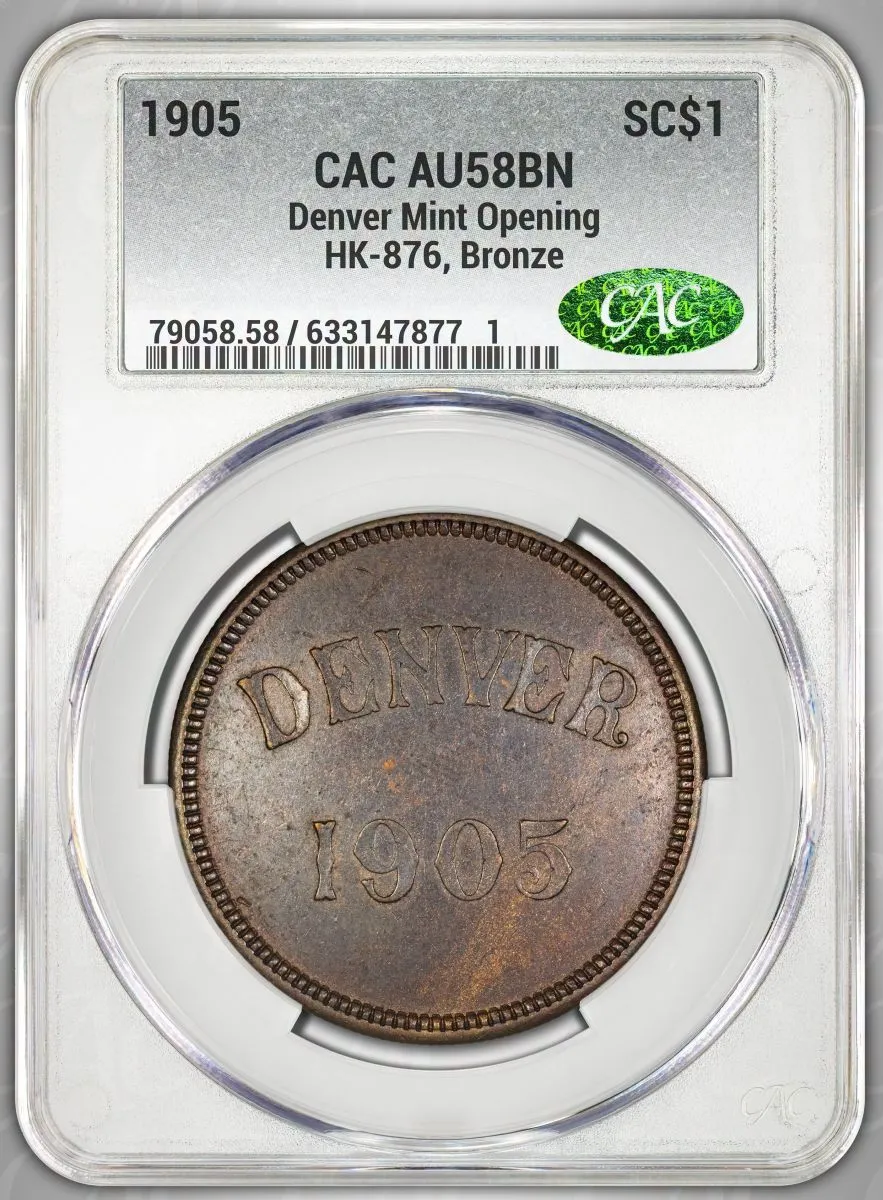 1905-Denver-Mint-Opening-So-Called-Dollar,-CAC-AU-58BN,-Hk-876,-Bronze