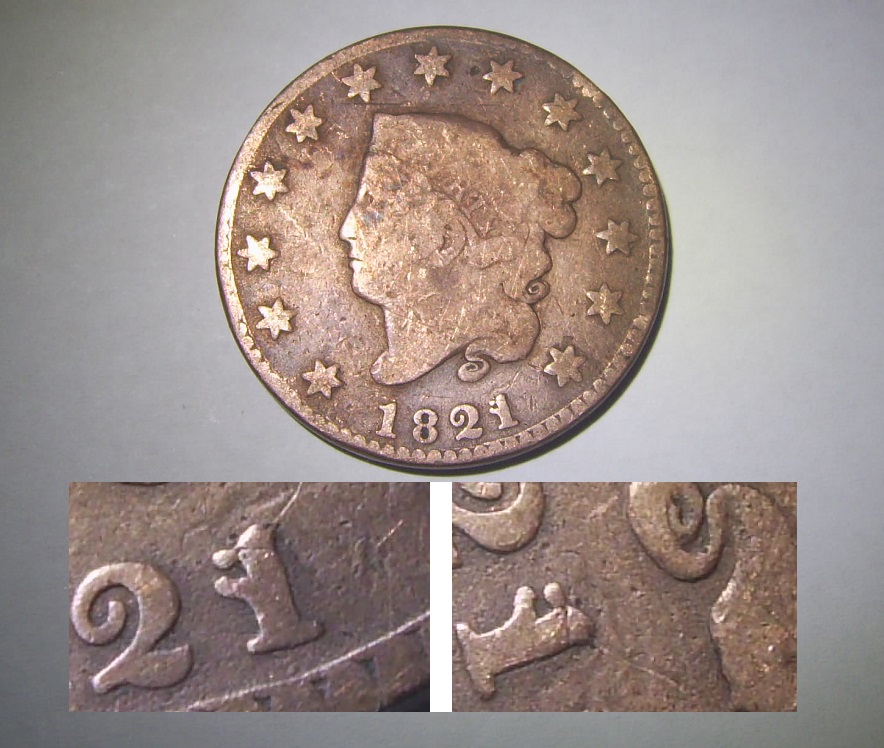 1821-Coronet-Cent---1/1-Overdate?