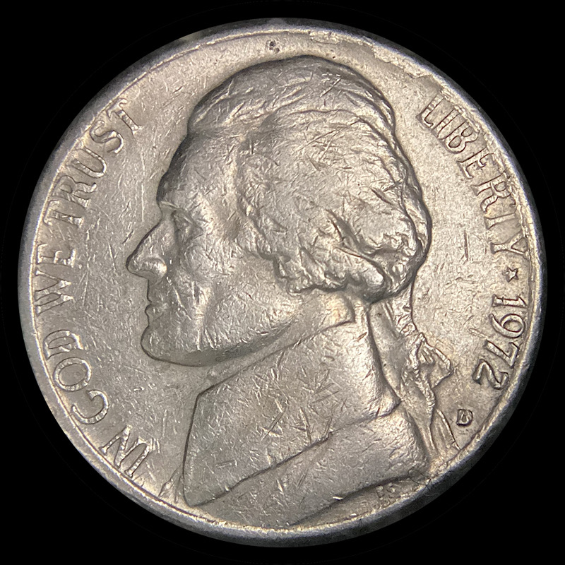 1972-D-Jefferson-Nickel-With-Strange-Folded-Metal.