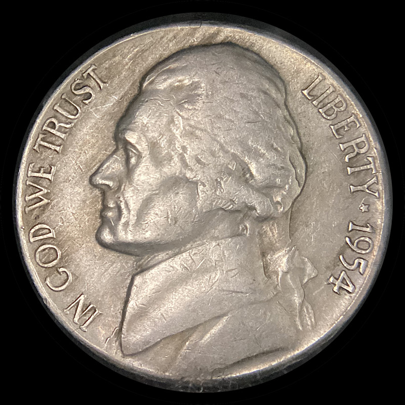 1954-S/D-Jefferson-Nickel-With-Laminations.