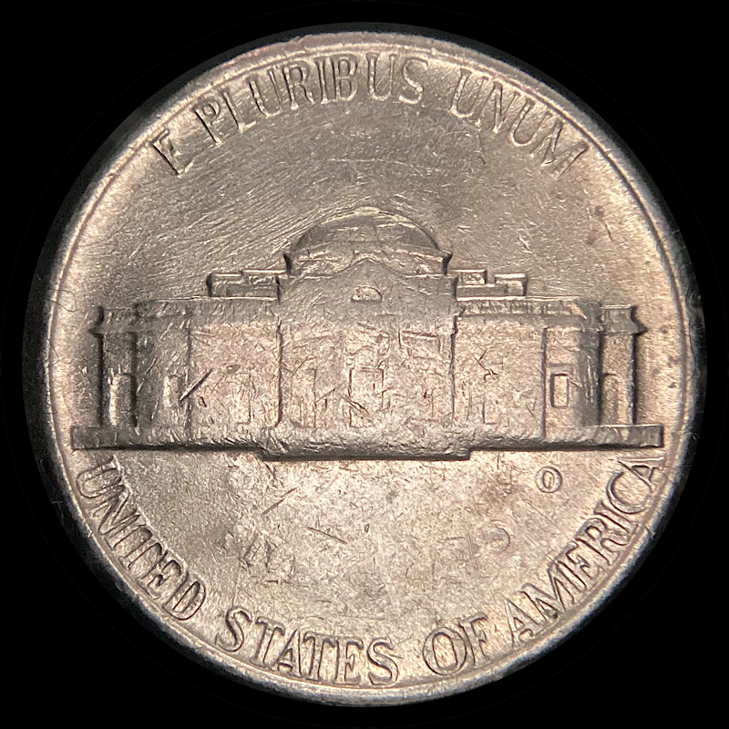 Beat-Up-1981-P-Nickel-Missing-Monticello,-Five-Cents.