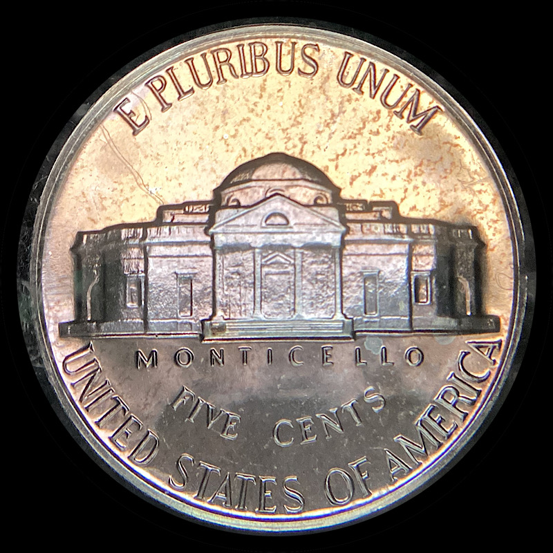 Toned-Jefferson-Proof-Nickels-1964,-3x-1962.