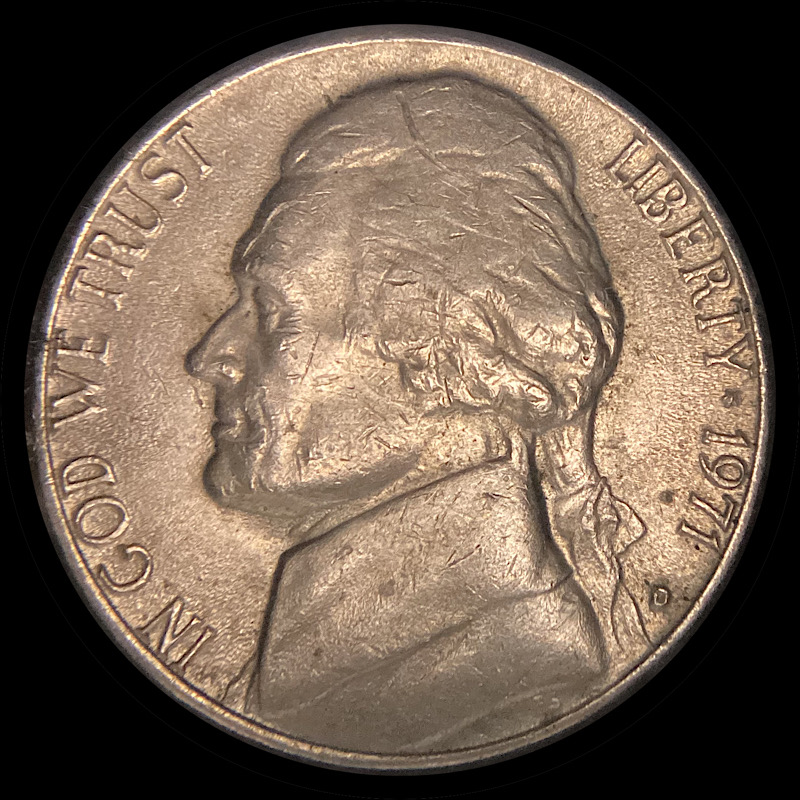 Circulated-1971-D-Jefferson-Nickel-With-Strange-Reverse.