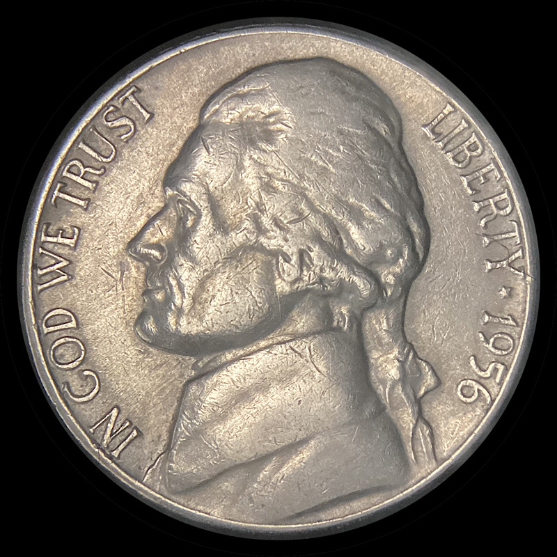 1956-Jefferson-Nickel,-Blocky-DDR.